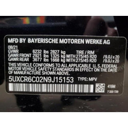 2022 BMW X5 5UXCR6C02N9J15153 50872675