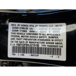 2020 HONDA CIVIC 19XFC2F8XLE215150 49636715