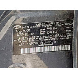 2020 HYUNDAI ELANTRA 5NPD84LF6LH620716 52636005