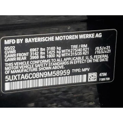 2022 BMW X5 5UXTA6C08N9M58959 87971985