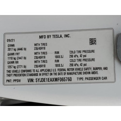 2021 TESLA MODEL 3 5YJ3E1EAXMF065760 54235345
