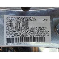 2021 HONDA CIVIC 19XFC1F33ME208329 54509375