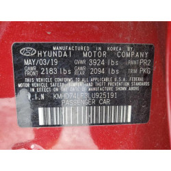 2020 HYUNDAI ELANTRA KMHD74LF3LU925191 89264095