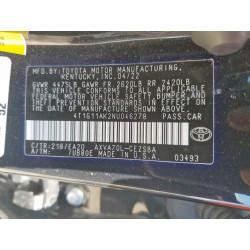 2022 TOYOTA CAMRY 4T1G11AK2NU046278 60341065