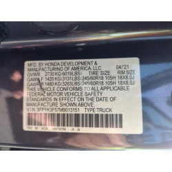 2021 HONDA RIDGELINE 5FPYK3F57MB013151 58599765
