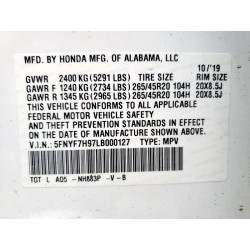 2020 HONDA PASSPORT 5FNYF7H97LB000127 57613775