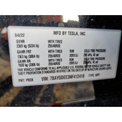 2022 TESLA MODEL Y 7SAYGDEE3NF412418 65690555