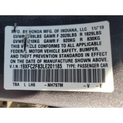 2020 HONDA CIVIC 19XFC2F83LE201185 71325175