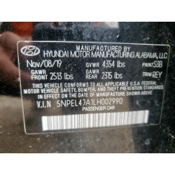 2020 HYUNDAI SONATA 5NPEL4JA1LH002990 65012565