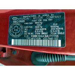 2021 HYUNDAI KONA KM8K12AA3MU717706 99903425