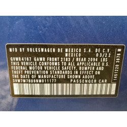 2022 VOLKSWAGEN JETTA 3VW7M7BU8NM011177 96318995