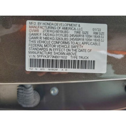 2022 HONDA RIDGELINE 5FPYK3F79NB011632 99015655