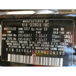 2022 KIA SORENTO 5XYRG4LCXNG124195 85419885
