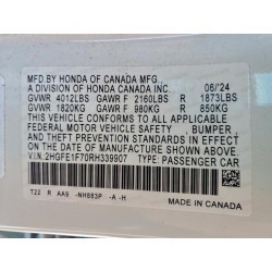 2024 HONDA CIVIC 2HGFE1F70RH339907 97742185