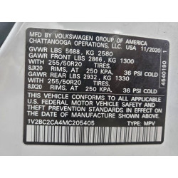 2021 VOLKSWAGEN ATLAS 1V2BC2CA4MC205405 96269635