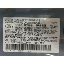 2022 HONDA CRV 5J6RT6H8XNL025449 98541915