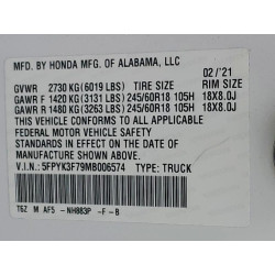 2021 HONDA RIDGELINE 5FPYK3F79MB006574 73111085