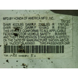 2020 ACURA ILX 19UDE2F72LA006501 82149365