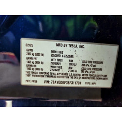 2025 TESLA MODEL Y 7SAYGDEF3SF311724 96082585