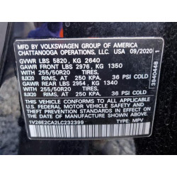 2020 VOLKSWAGEN ATLAS 1V26E2CA2LC232399 91809115