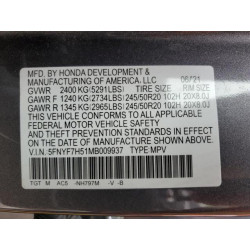 2021 HONDA PASSPORT 5FNYF7H51MB009937 81885545