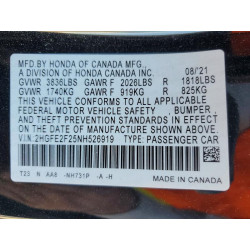 2022 HONDA CIVIC 2HGFE2F25NH526919 79770075