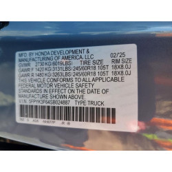 2025 HONDA RIDGELINE 5FPYK3F64SB024887 78874365