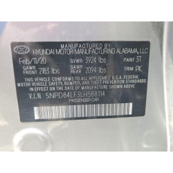 2020 HYUNDAI ELANTRA 5NPD84LF3LH588114 54302346